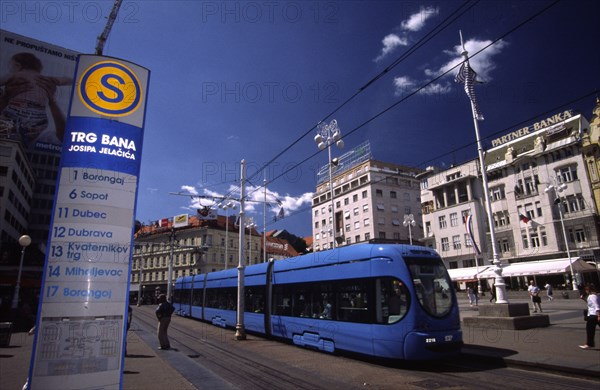CROATIA, Zagreb, "Ban Jelacic square, modern tram. Ban Jelacic square is the heart of the nation's capital"