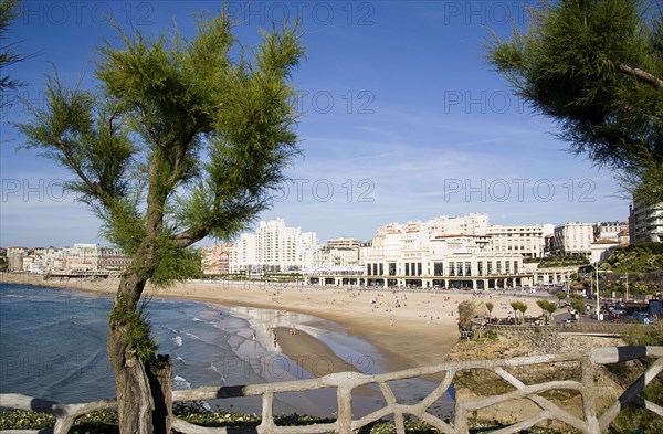 FRANCE, Aquitaine Pyrenees Atlantique, Biarritz, The Basque seaside resort on the Atlantic coast. The Grande Plage beach with the Casino Municipal on the right.