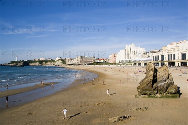 FRANCE, Aquitaine Pyrenees Atlantique, Biarritz, The Basque seaside resort on the Atlantic coast. The Grande Plage beach with the Casino Municipal on the right.