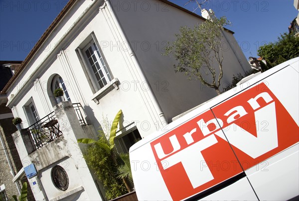 FRANCE, Aquitaine Pyrenees Atlantique, Biarritz, The Basque seaside resort on the Atlantic coast. Urban TV van parked in the commercial centre of the town