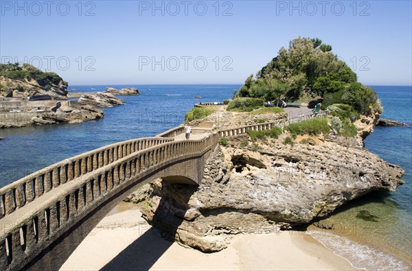 FRANCE, Aquitaine Pyrenees Atlantique, Biarritz, The Basque seaside resort on the Atlantic coast. Bridge to an island by Port des Pecheurs