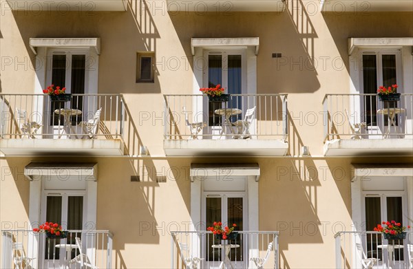 FRANCE, Aquitaine Pyrenees Atlantique, Biarritz, The Basque seaside resort on the Atlantic coast. Hotel balconies