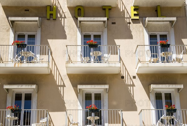 FRANCE, Aquitaine Pyrenees Atlantique, Biarritz, The Basque seaside resort on the Atlantic coast. Hotel balconies