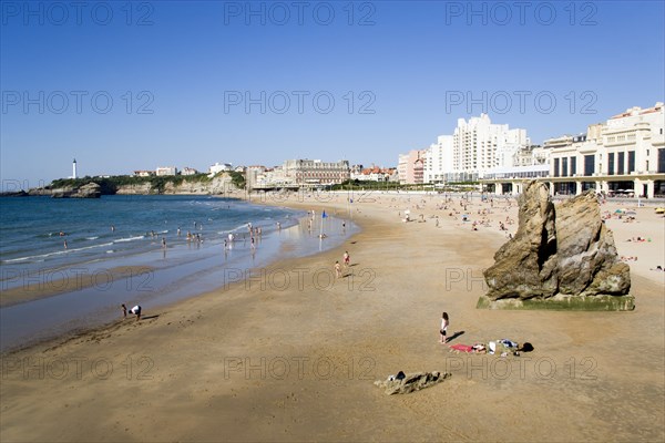 FRANCE, Aquitaine Pyrenees Atlantique, Biarritz, The Basque seaside resort on the Atlantic coast. The Grande Plage beach with the Casino Municipal on the right