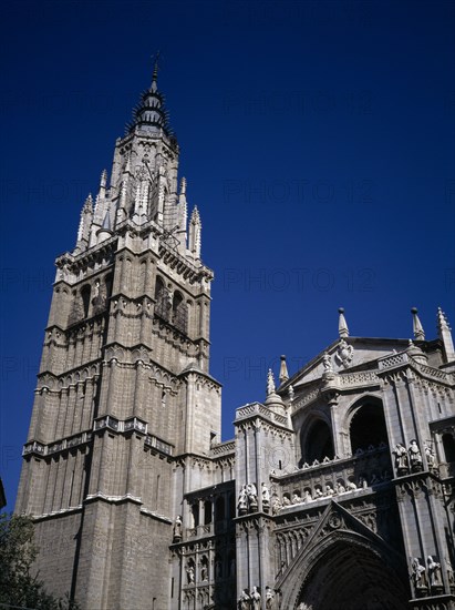 LATVIA, Riga, St Peter’s Church.  Part view of exterior and clock tower.