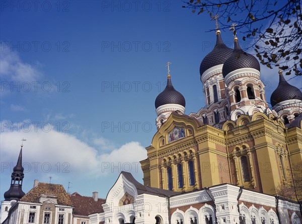 ESTONIA, Tallinn, Alexander Nevsky Cathedral.  Exterior of Orthodox cupola cathedral built 1894-1900 in Russian Revival style to design by Mikhail Prebrazhensky.