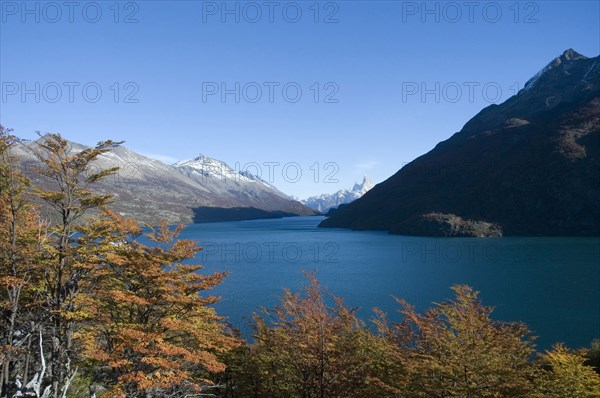 ARGENTINA, Lago del Desierto, El Chalten, Lago del Desierto with Fitzroy mountains in background. Trek from Glacier Chico (Chile) to El Chalten (Argentina)