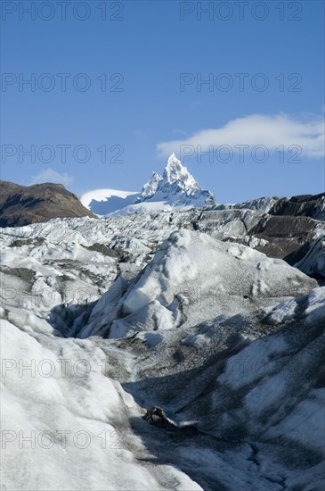 CHILE, Southern Patagonia, Glacier Chico, View of Glacier Chico with unnamed peak in background. Trek from Glacier Chico (Chile) to El Chalten (Argentina)