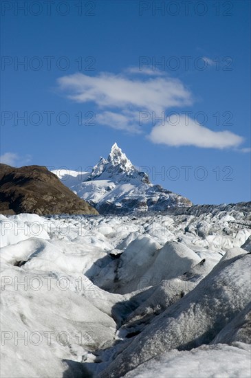 CHILE, Southern Patagonia, Glacier Chico, View of Glacier Chico with unnamed peak in background. Trek from Glacier Chico (Chile) to El Chalten (Argentina)