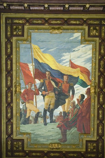 VENEZUELA, Caracas , Portrait of Simon Bolivar on ceiling of Panteon Nacional