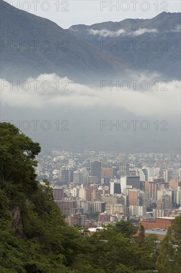 VENEZUELA, Caracas, "View over city from Valle Arriba, with Avila mountain in the back-ground."