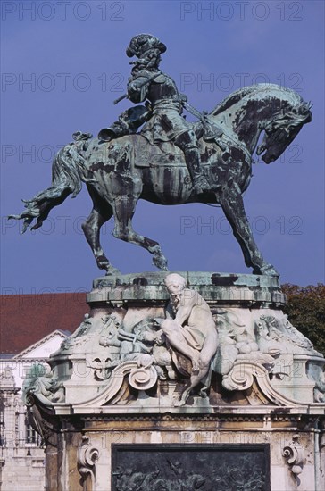 HUNGARY, Budapest, Equestrian statue of Prince Eugene of Savoy  commander of the army that liberated Hungary from Turkish rule in 1686 outside the Royal Palace. Eastern Europe