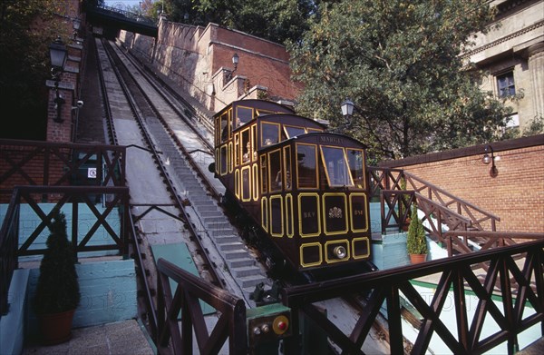 HUNGARY, Budapest, Funicular railway between Chain Bridge and the Buda Palace. Eastern Europe