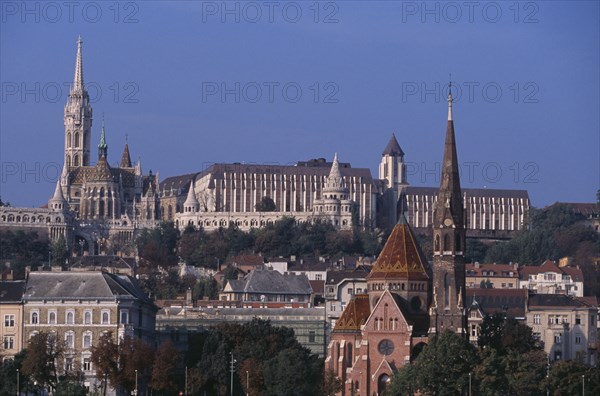 HUNGARY, Budapest, Cityscape.  View towards Castle Hill with Matyas Church and the Fisherman s Bastion. Matthias  Mathias Eastern Europe