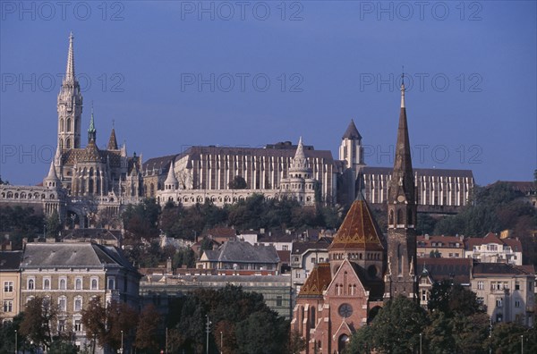 HUNGARY, Budapest, Cityscape. View towards Castle Hill with Matyas Church and the Fisherman s Bastion. Matthias Mathias Eastern Europe
