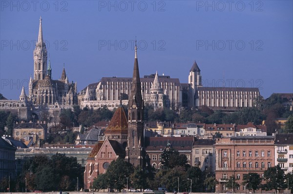 HUNGARY, Budapest, Cityscape.  View towards Castle Hill with Matyas Church and the Fisherman s Bastion. Matthias  Mathias   Eastern Europe