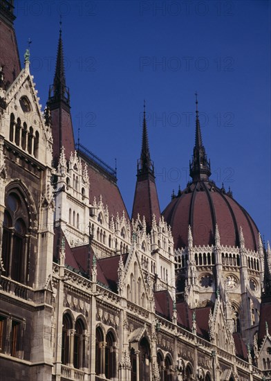 HUNGARY, Budapest, Part view of exterior facade of Parliament building. Eastern Europe