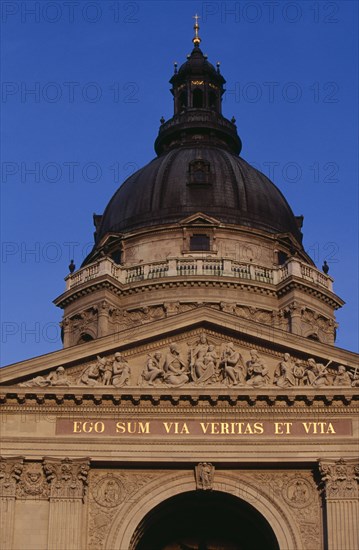 HUNGARY, Budapest, Basilica of St Stephen.  Part view of exterior facade and dome. Eastern Europe