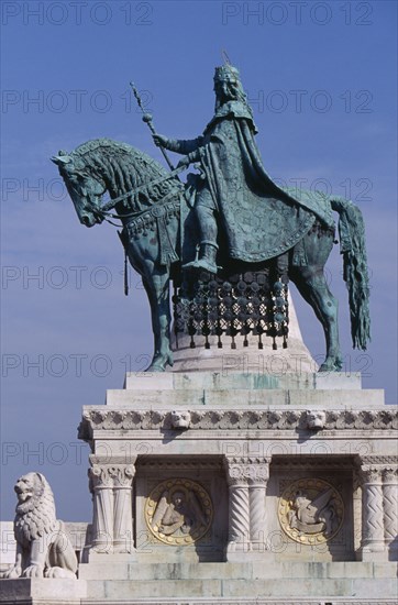 HUNGARY, Budapest, Equestrian statue of St Stephen in front of Matyas Church. Eastern Europe   Matthias Mathias