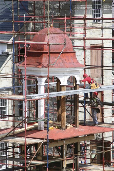 USA, New Hampshire, Harrisville, "Cupola from Granite Mill,  covered in scaffolding whilst being renovated."