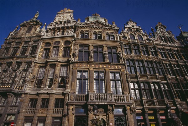 BELGIUM, Brabant, Brussels, Grand Place. Decorated facades of guild houses in the market square. UNESCO World Heritage Site