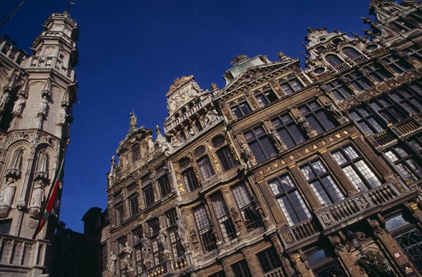 BELGIUM, Brabant, Brussels, Grand Place. Decorated facades of guild houses in the market square. UNESCO World Heritage Site