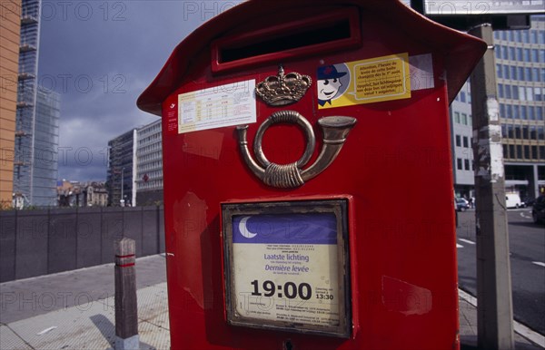 BELGIUM, Brabant, Brussels, Post box with collection times.