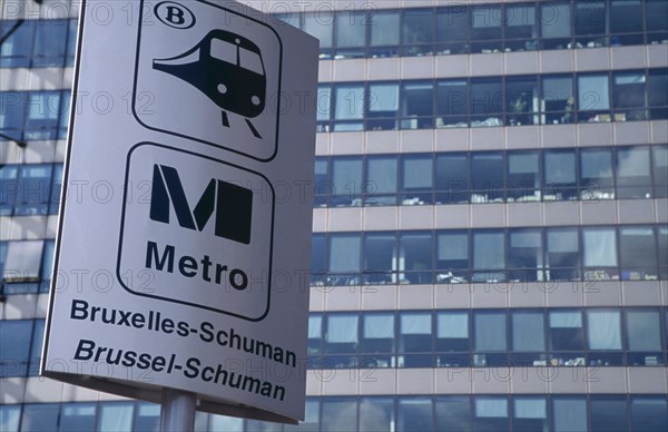 BELGIUM, Brabant, Brussels, Metro sign.