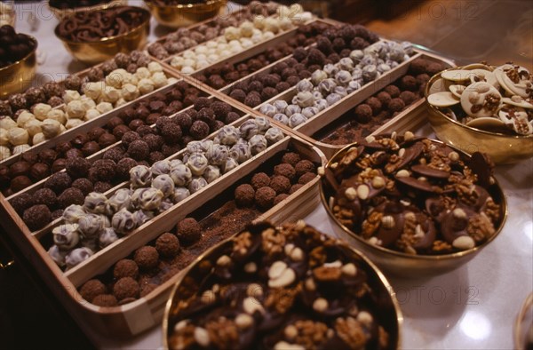 BELGIUM, Brabant, Brussels, Display of Belgian chocolates.