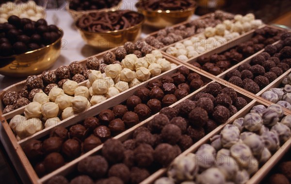 BELGIUM, Brabant, Brussels, Display of Belgian chocolates.