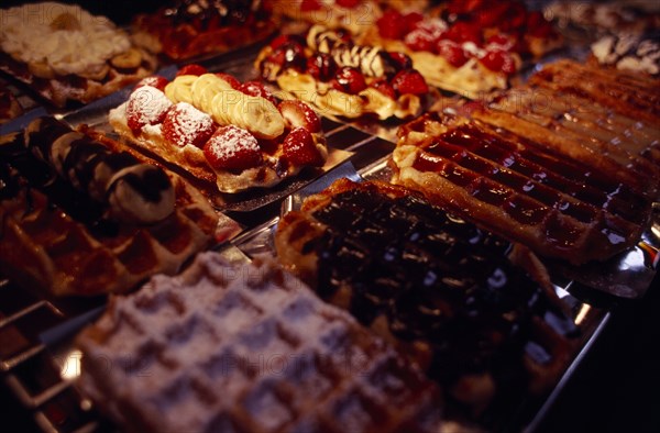 BELGIUM, Brabant, Brussels, Display of Belgian waffles.