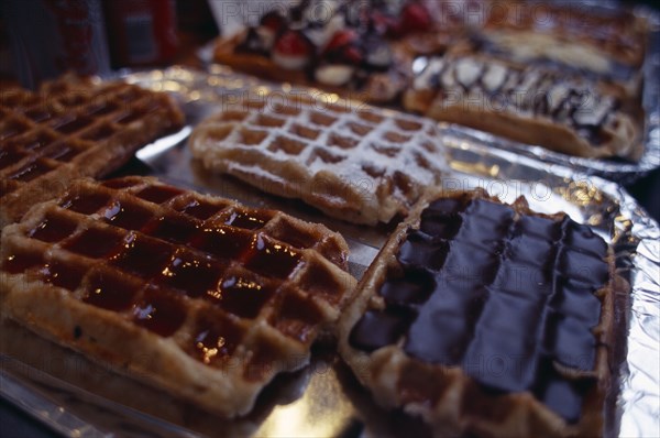 BELGIUM, Brabant, Brussels, Display of Belgian waffles.