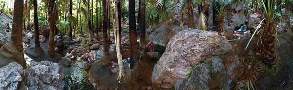 Australia, Western Australia, Near Kununurra, Panorama of the Zebedee Springs on El Questro Homestead