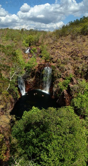 Australia, Northern Territory, Near Bachelor, Vertical Panorama Florence Falls - Outback