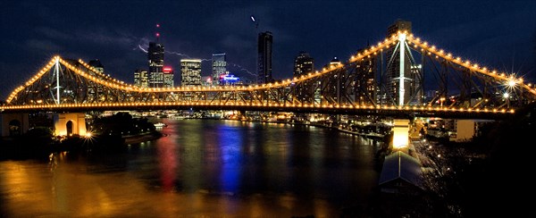 Australia, Queensland, Brisbane, The Story Bridge - Brisbane CBD Behind and Lightening Storm
