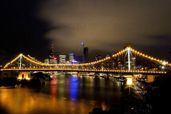 Australia, Queensland, Brisbane, The Story Bridge - Brisbane CBD Behind and Lightening Storm