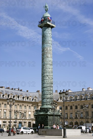 FRANCE, Ile de France, Paris, Napoleon's statue in Place Vendome on top of a column modelled on Trajan's Column in Rome