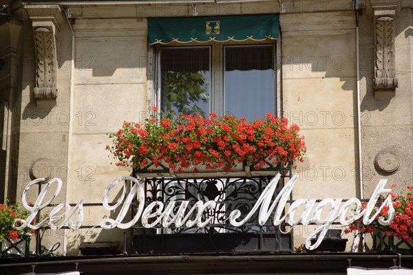 FRANCE, Ile de France, Paris, Les Deux Magots the famous literary cafe frequented by the Surrealists on Place St Germain des Pres