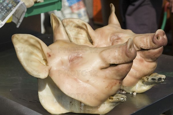 SOUTH KOREA, Yeongnam, Busan, Pig's head on sale at Jagalchi Market