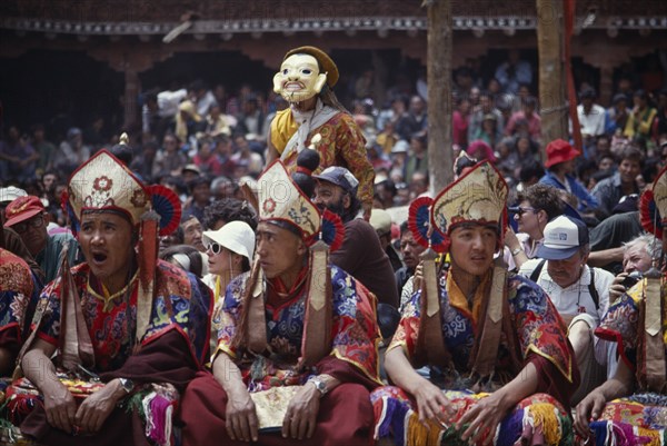 INDIA, Ladakh, Hemis Gompa, "Tibetan Buddhist lamas dressed for Hemis Festival to celebrate the birth of Guru Padmasambhava, founder of Tibetan Buddhism."