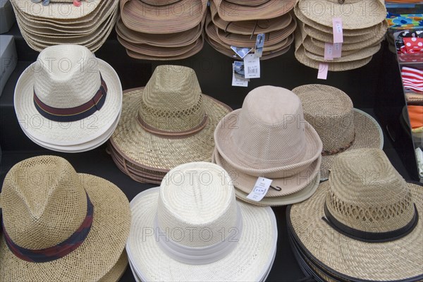 ENGLAND, East Sussex, Brighton, "Various hats for sale in Kensington Gardens, North Laines area."