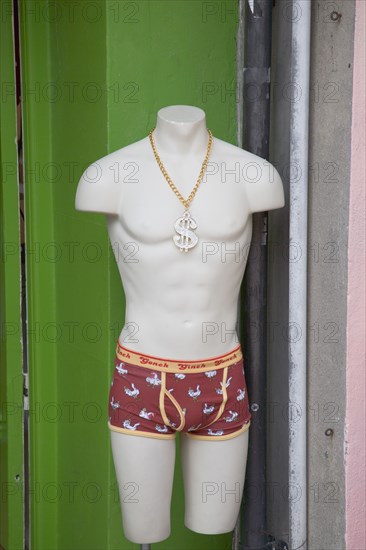 ENGLAND, East Sussex, Brighton, "Male manekin torso in Kensington gardens, North Laines shopping area."