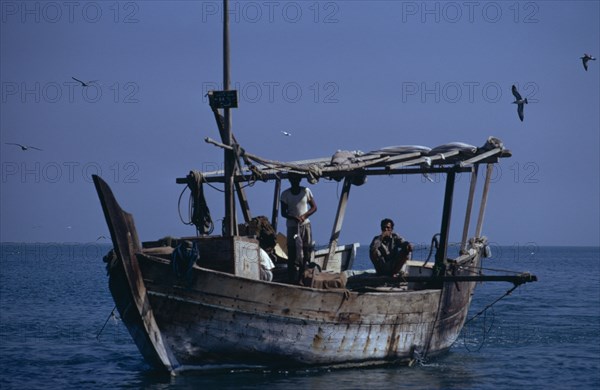 QATAR, Industry, Fishing dhow boat at sea