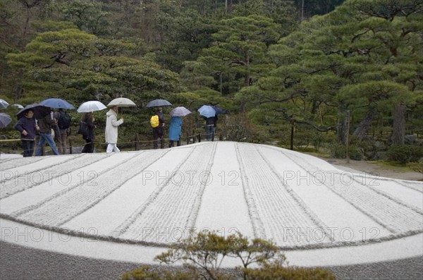 JAPAN, Honshu, Kyoto, Ginkaku-ji Temple - Symbolic cone of raked white sand at this Zen temple known as the Silver Pavilion