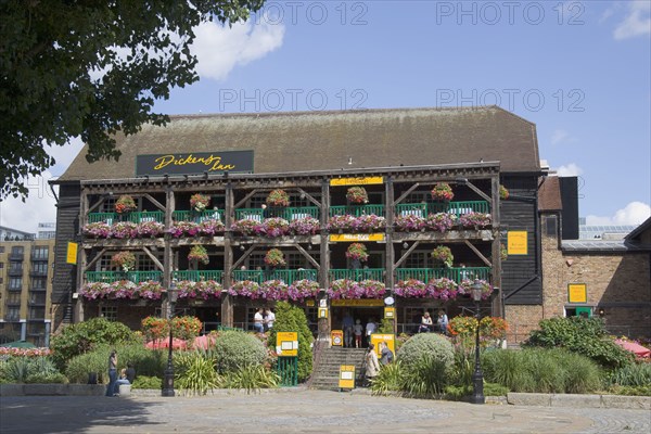 ENGLAND, London, Dickens Inn pub and restaurant in St Catherine’s dock.