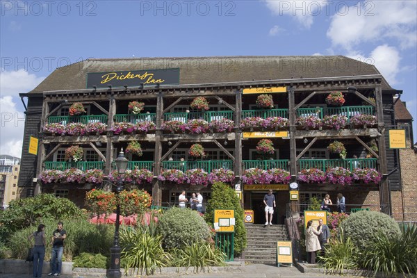 ENGLAND, London, Dickens Inn pub and restaurant in St Catherine’s dock.