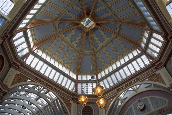 ENGLAND, London, Detail of the ceiling in the Leadenhall market  in the middle of the City financial district.