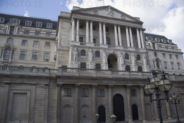 ENGLAND, London, Exterior of the Bank of England building aslo known as The Old Lady of Threadneedle Street.
