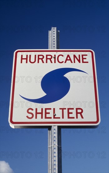 USA, Florida, Florida Keys, Hurricane Shelter sign