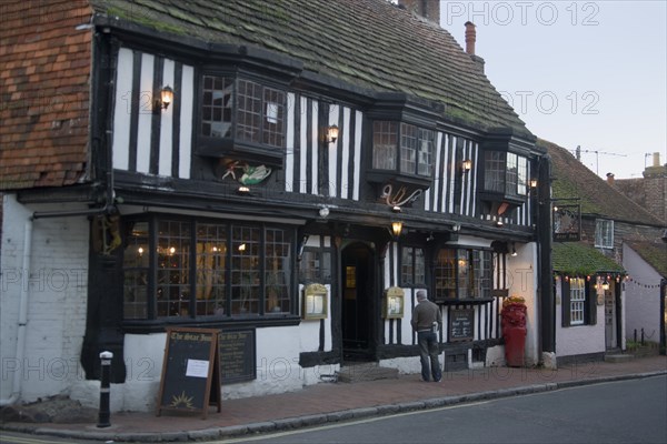 ENGLAND, East Sussex, Alfriston, Exterior of the Star pub and restaurant in the high street.